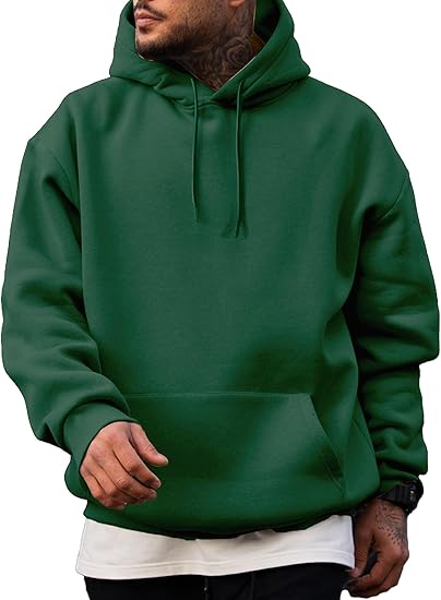 Men’s Green Hoodie | Oversized Pullover Sweatshirt with Hood and Kangaroo Pocket | Casual Streetwear for Autumn & Winter