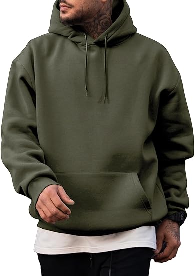 Men’s Army Green Hoodie | Oversized Pullover Sweatshirt with Hood and Kangaroo Pocket | Casual Streetwear for Autumn & Winter