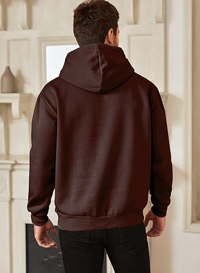 Men’s Oversized Hoodie Sweatshirt — Dark Brown Pullover with Kangaroo Pocket, Adjustable Drawstring Hood & Long Sleeves, Thick Warm Fleece for Autumn & Winter
