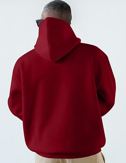 Men’s Oversized Hoodie Sweatshirt — Red Pullover with Kangaroo Pocket, Adjustable Drawstring Hood & Long Sleeves, Thick Warm Fleece for Autumn & Winter