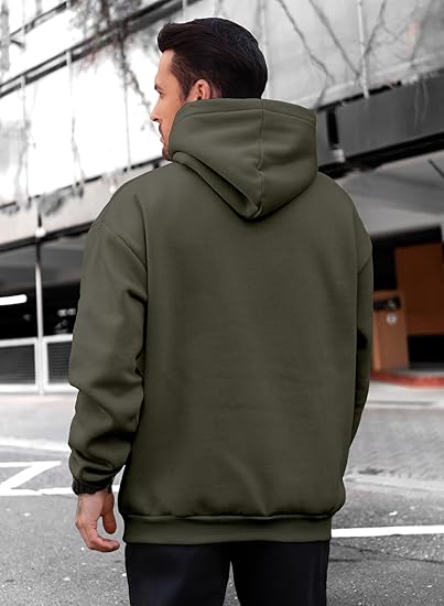 Men’s Army Green Hoodie | Oversized Pullover Sweatshirt with Hood and Kangaroo Pocket | Casual Streetwear for Autumn & Winter