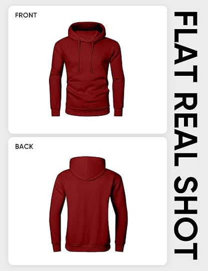 Men’s Oversized Hoodie Sweatshirt — Red Pullover with Kangaroo Pocket, Adjustable Drawstring Hood & Long Sleeves, Thick Warm Fleece for Autumn & Winter