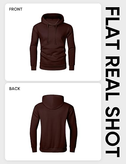 Men’s Oversized Hoodie Sweatshirt — Dark Brown Pullover with Kangaroo Pocket, Adjustable Drawstring Hood & Long Sleeves, Thick Warm Fleece for Autumn & Winter