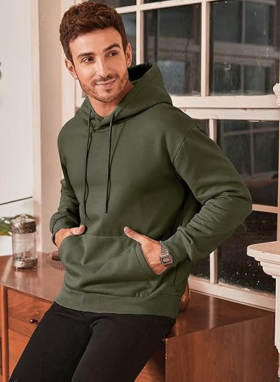 Men’s Army Green Hoodie | Oversized Pullover Sweatshirt with Hood and Kangaroo Pocket | Casual Streetwear for Autumn & Winter