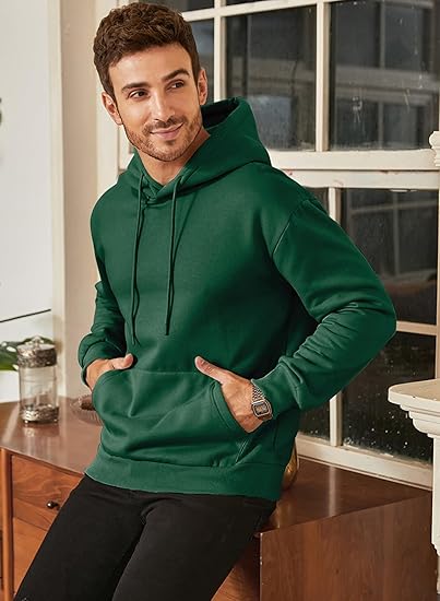 Men’s Green Hoodie | Oversized Pullover Sweatshirt with Hood and Kangaroo Pocket | Casual Streetwear for Autumn & Winter