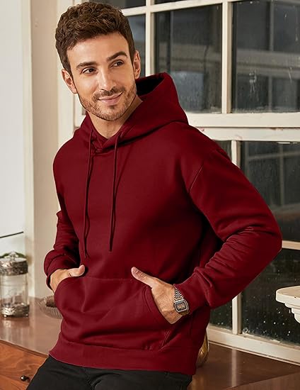 Men’s Oversized Hoodie Sweatshirt — Red Pullover with Kangaroo Pocket, Adjustable Drawstring Hood & Long Sleeves, Thick Warm Fleece for Autumn & Winter