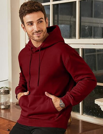 Men’s Oversized Hoodie Sweatshirt — Red Pullover with Kangaroo Pocket, Adjustable Drawstring Hood & Long Sleeves, Thick Warm Fleece for Autumn & Winter