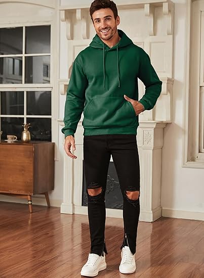 Men’s Green Hoodie | Oversized Pullover Sweatshirt with Hood and Kangaroo Pocket | Casual Streetwear for Autumn & Winter