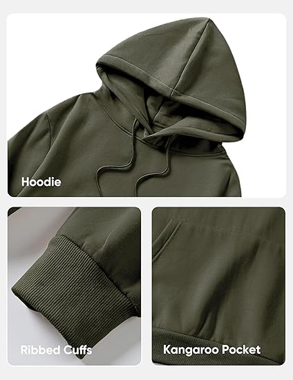 Men’s Army Green Hoodie | Oversized Pullover Sweatshirt with Hood and Kangaroo Pocket | Casual Streetwear for Autumn & Winter