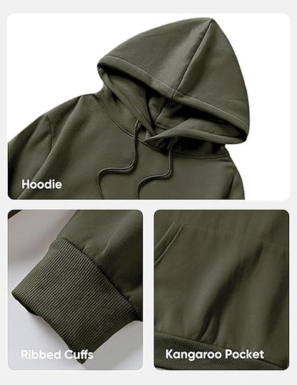Men’s Army Green Hoodie | Oversized Pullover Sweatshirt with Hood and Kangaroo Pocket | Casual Streetwear for Autumn & Winter